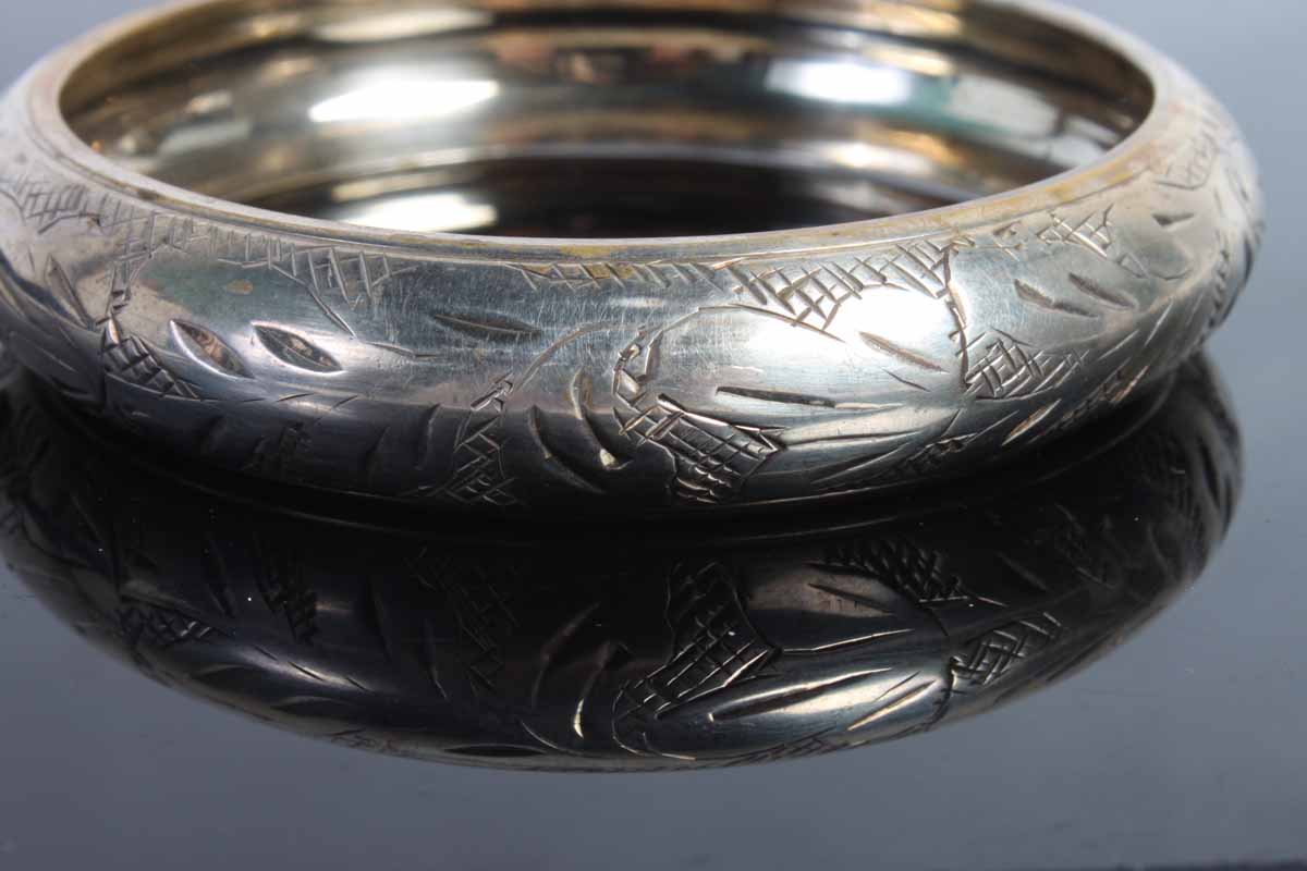 Silver Tone Asian Inspired Bangle Bracelet