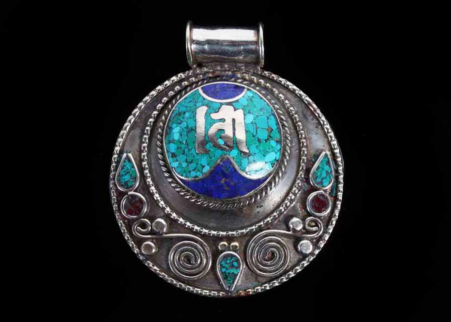 Silver Tone Turquoise and Lapis Pendant