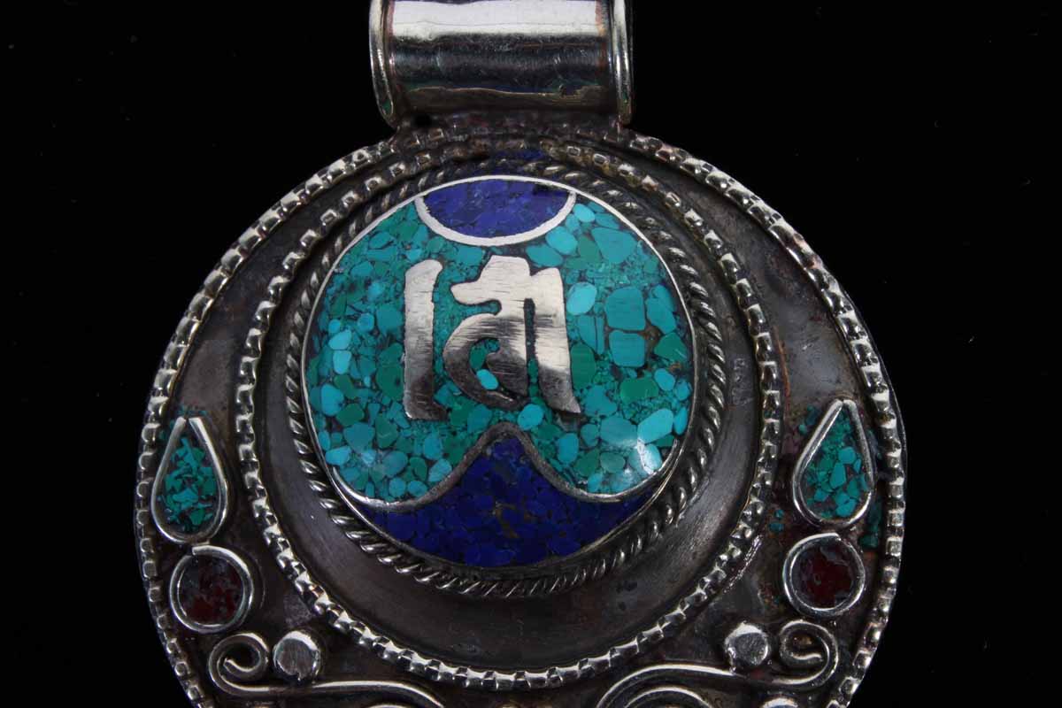 Silver Tone Turquoise and Lapis Pendant