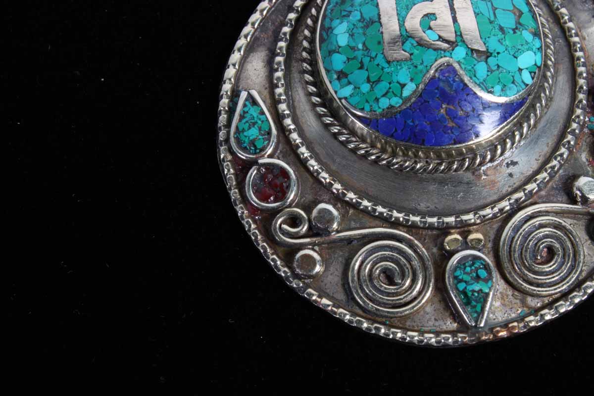 Silver Tone Turquoise and Lapis Pendant