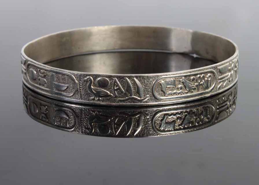 Silver Tone Hieroglyphic Bangle