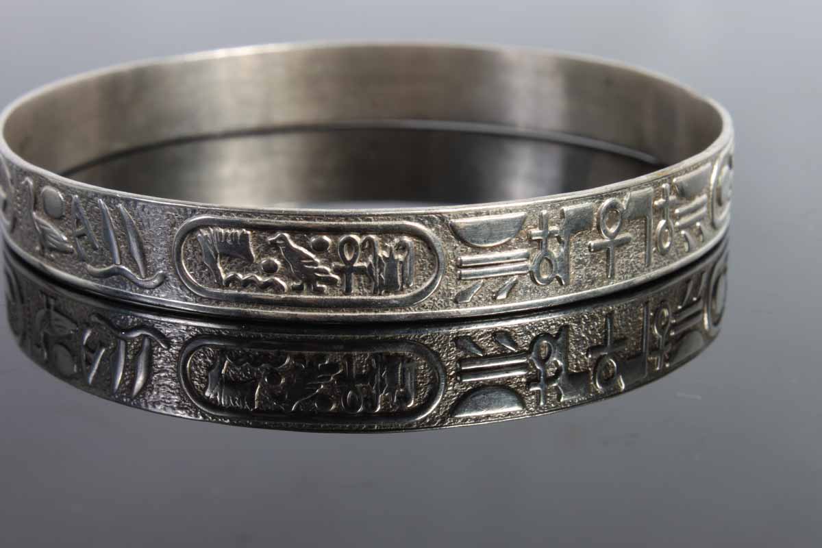 Silver Tone Hieroglyphic Bangle
