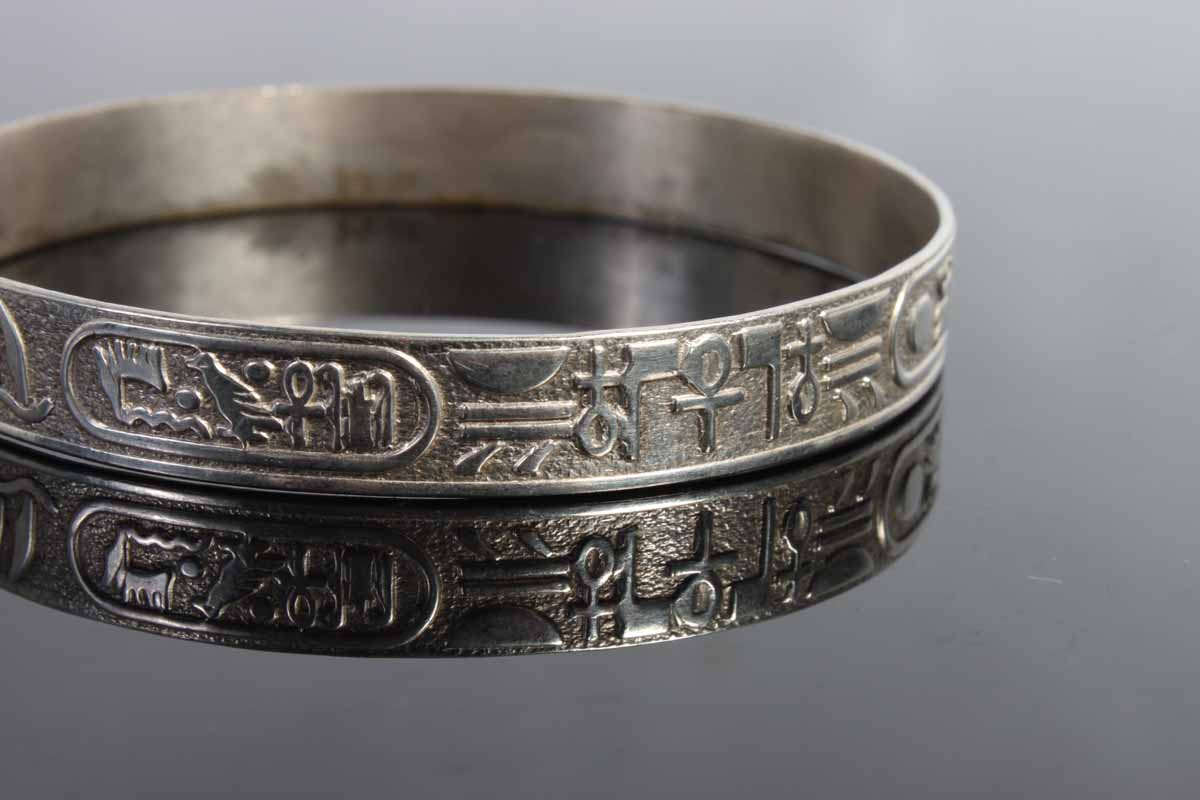 Silver Tone Hieroglyphic Bangle