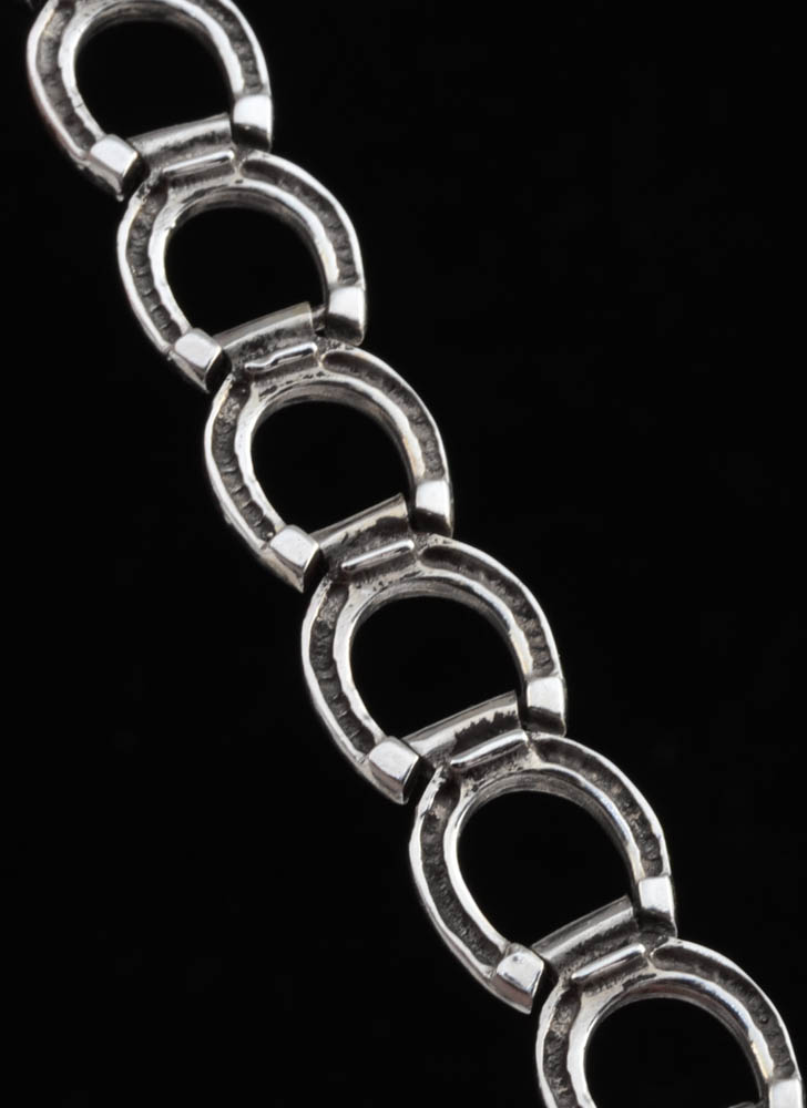 Sterling Cuff Bracelet, Onyx Pendant and Horse Shoe Link Bracelet