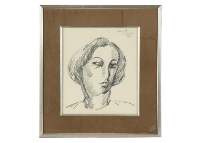 Vintage Graphite Drawing of Head of Woman
