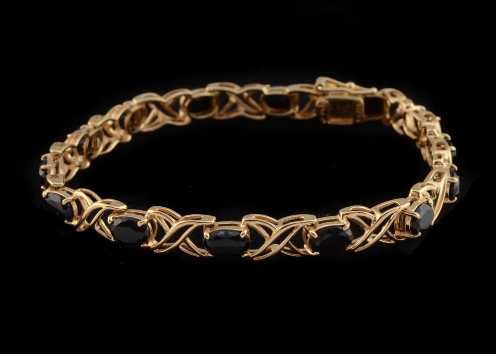 BAITH 14K Yellow Gold Black Onyx Openwork X-Link Bracelet