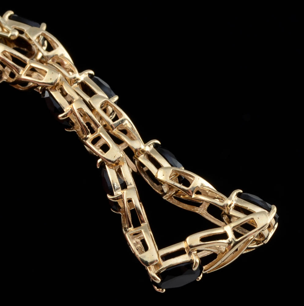 BAITH 14K Yellow Gold Black Onyx Openwork X-Link Bracelet