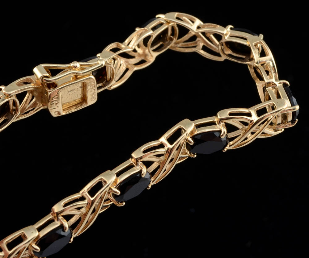 BAITH 14K Yellow Gold Black Onyx Openwork X-Link Bracelet