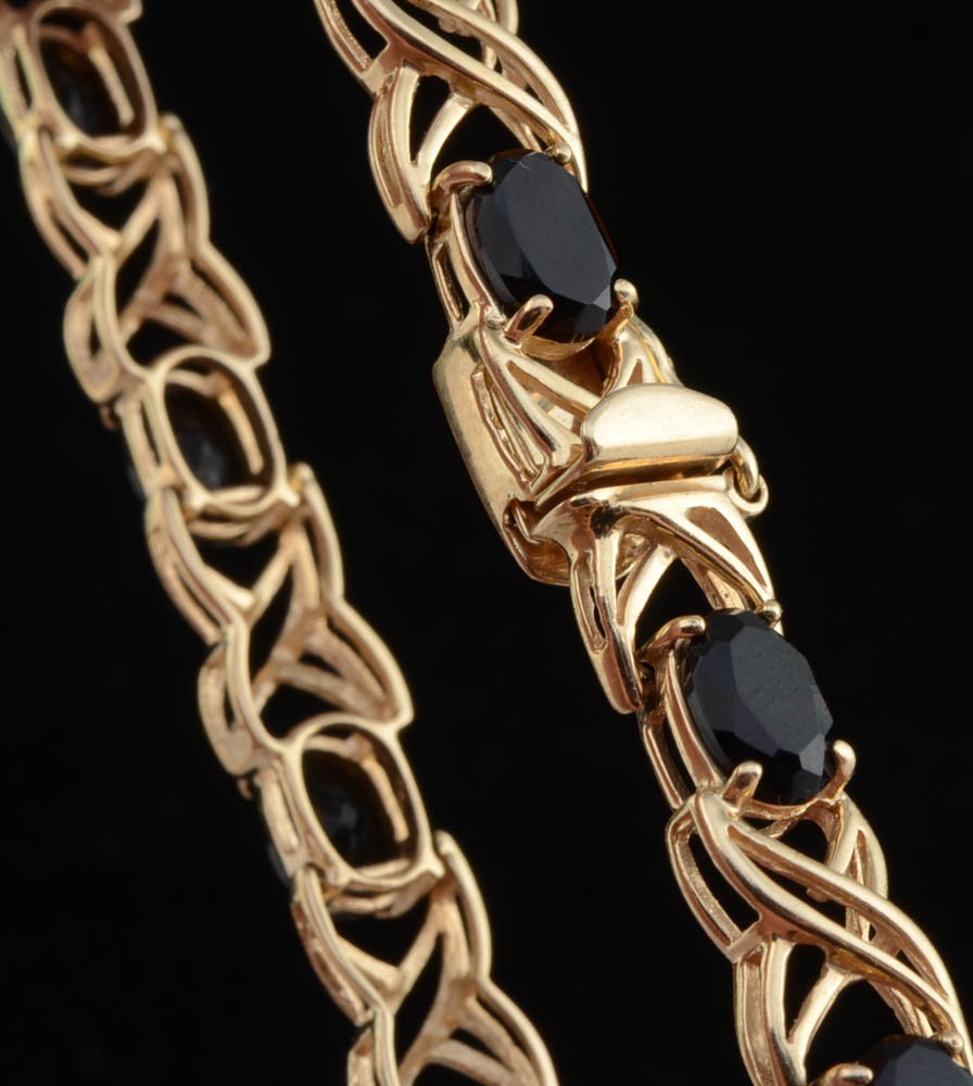 BAITH 14K Yellow Gold Black Onyx Openwork X-Link Bracelet