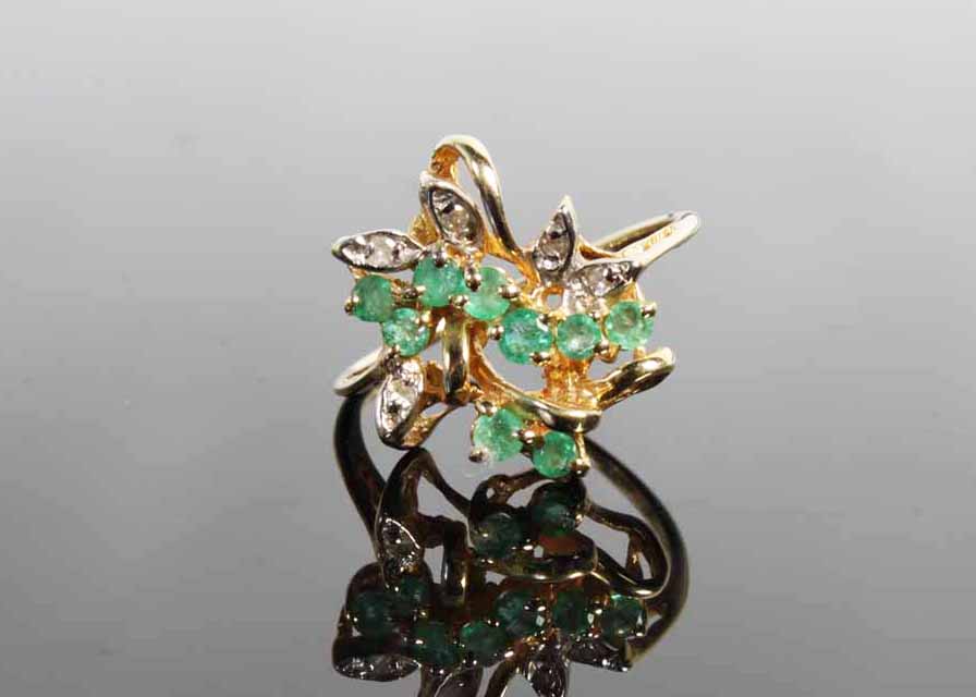 14K Yellow Gold Emerald and Diamond Ring