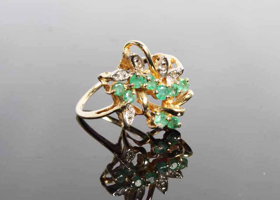14K Yellow Gold Emerald and Diamond Ring