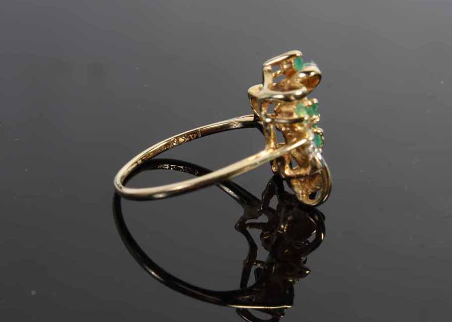 14K Yellow Gold Emerald and Diamond Ring