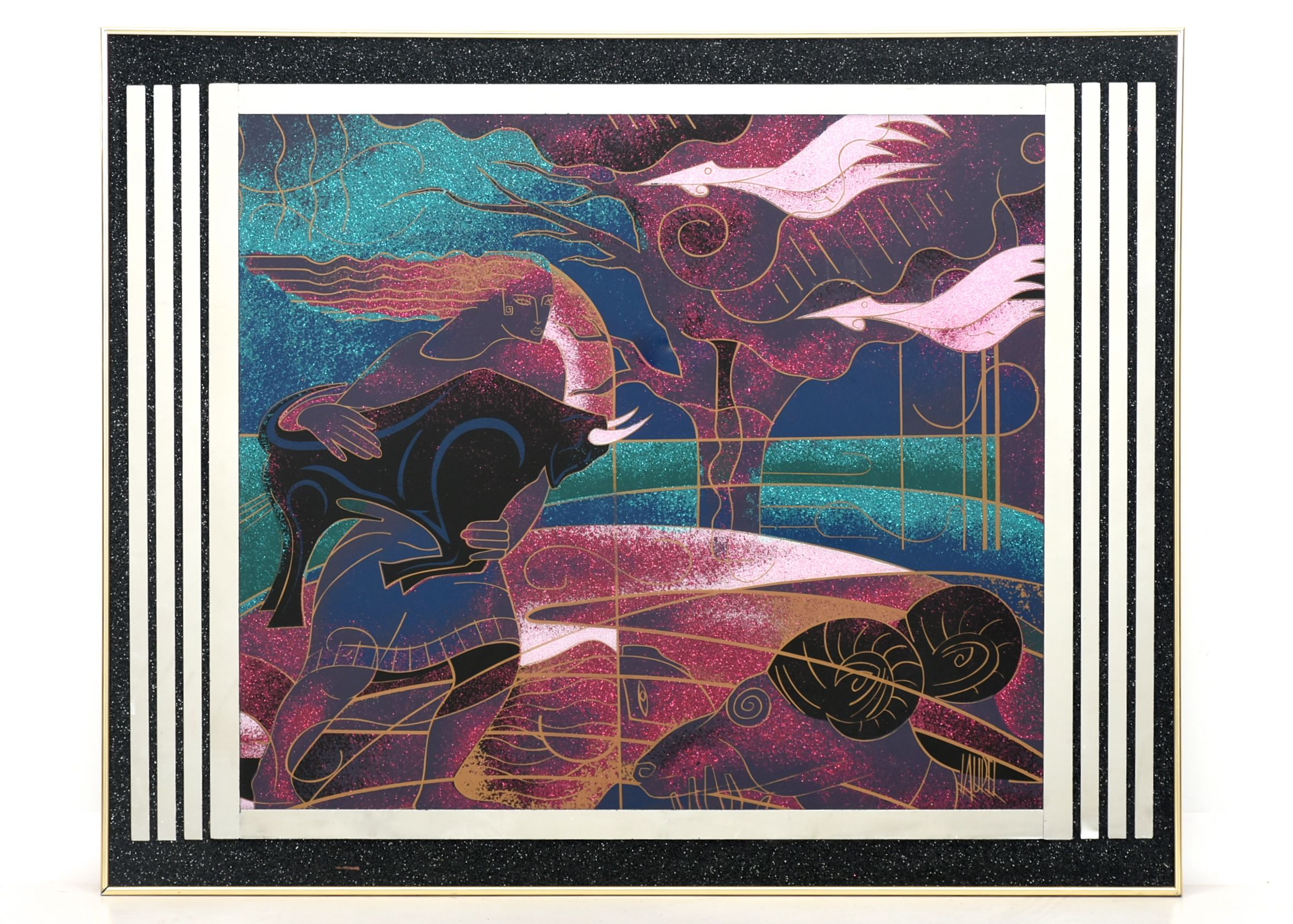 Herlinda Sanchez Laurel Art Deco Style Glass Serigraph