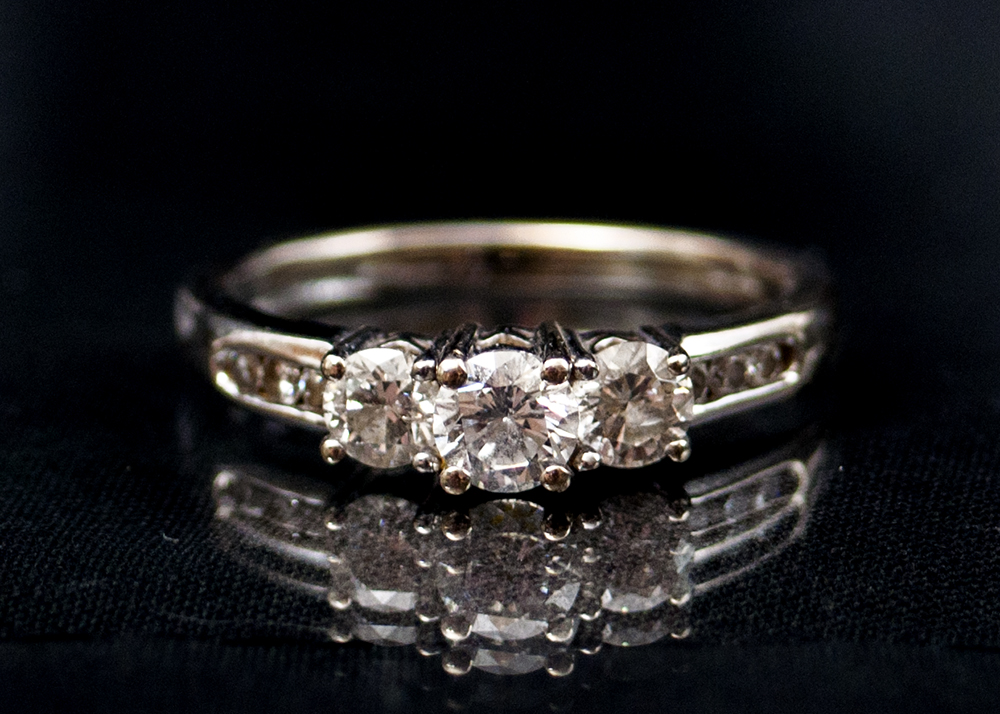 14K White Gold Past, Present, Future Ring