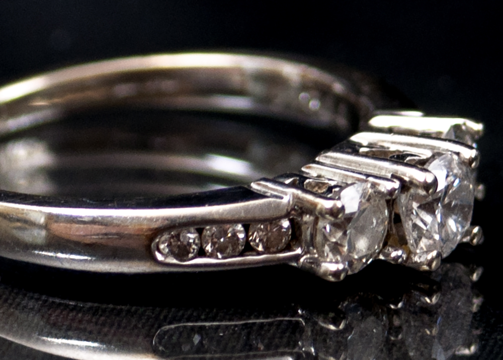 14K White Gold Past, Present, Future Ring