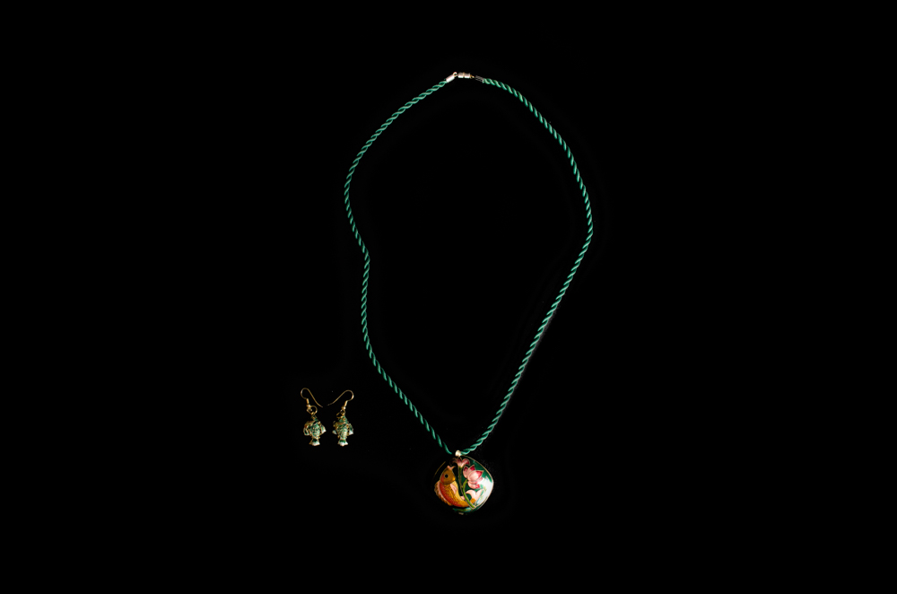 Cloisonné Fish Pendant with Earrings