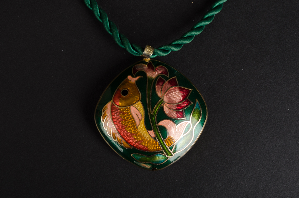 Cloisonné Fish Pendant with Earrings