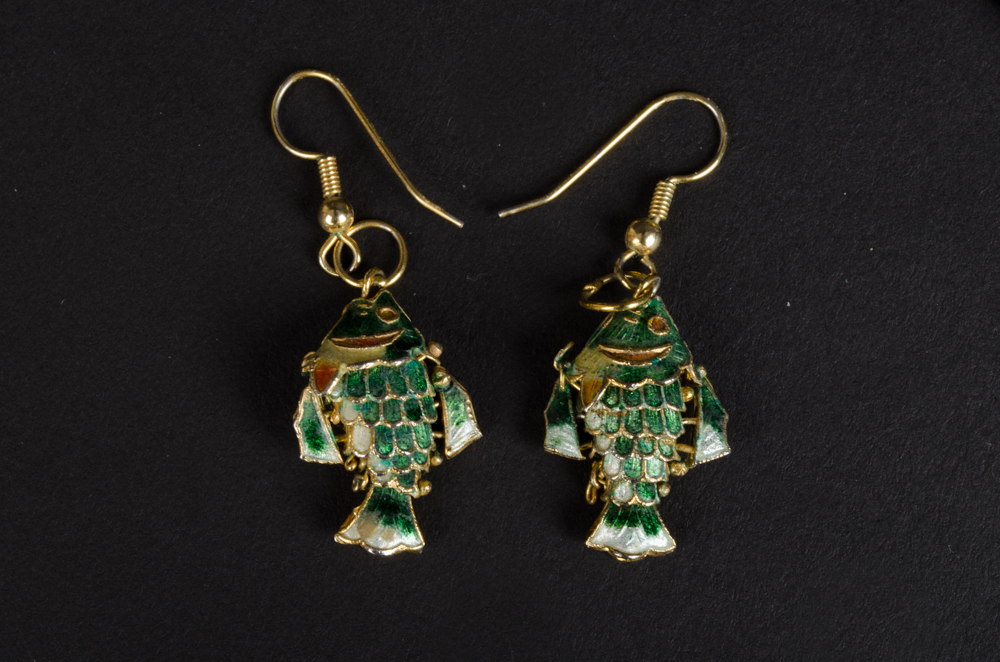 Cloisonné Fish Pendant with Earrings