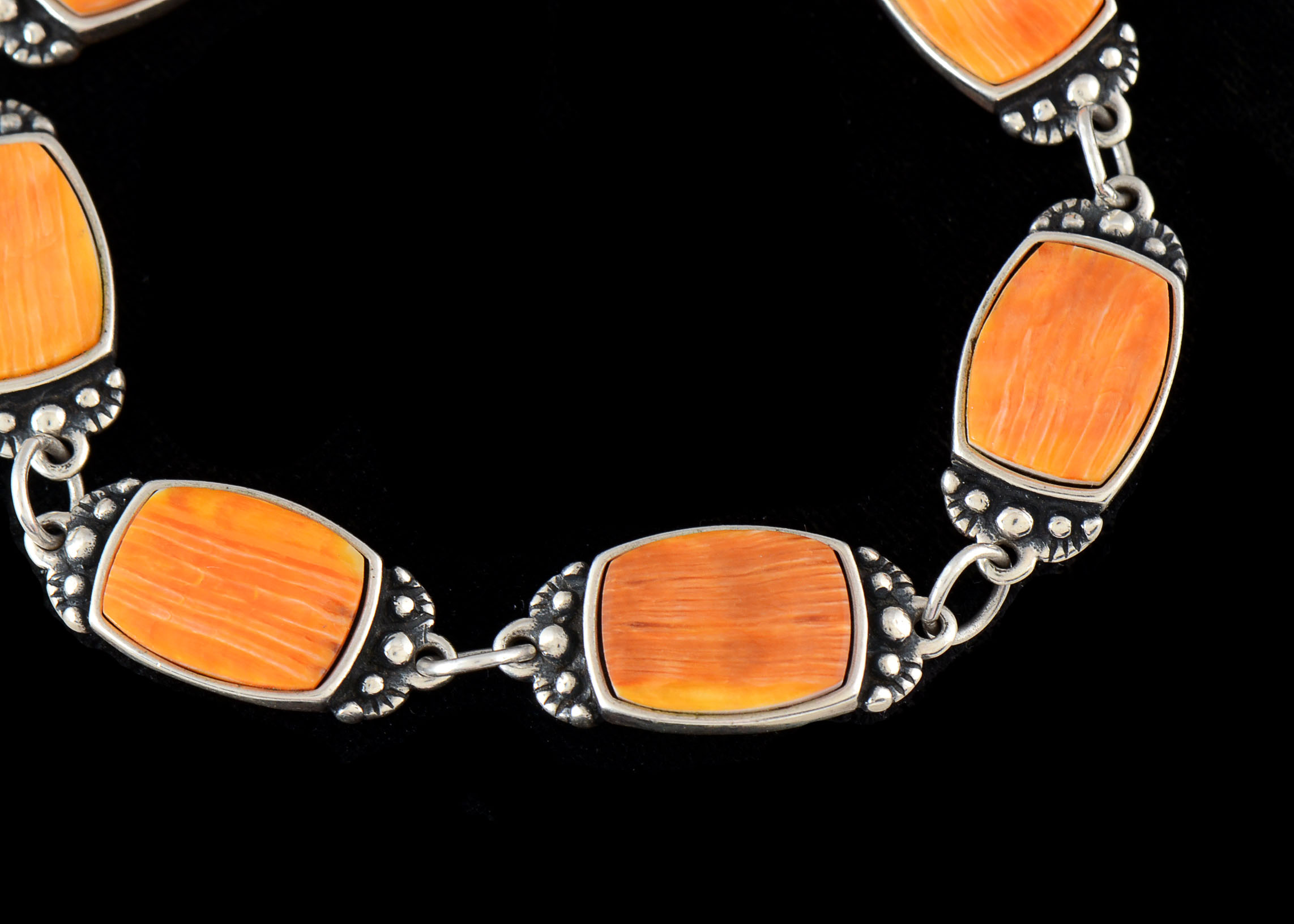 Sterling Silver and Spiny Oyster Link Bracelet