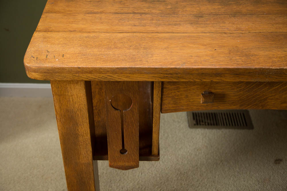 Vintage Arts & Crafts Style Oak Library Table