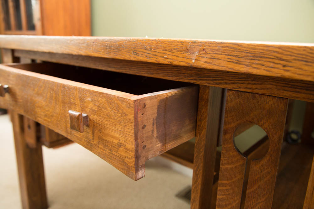 Vintage Arts & Crafts Style Oak Library Table