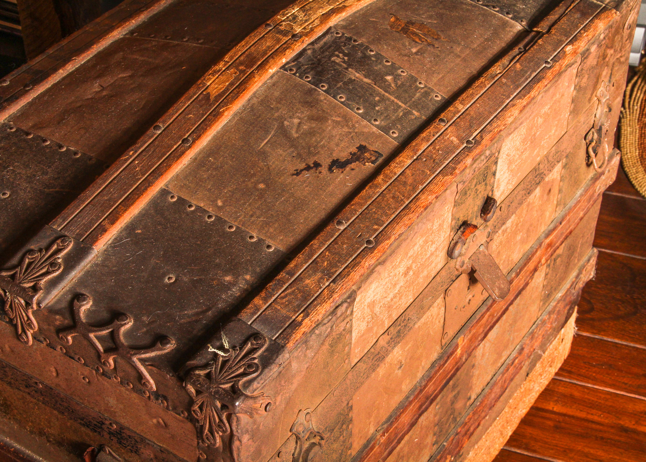 Vintage Metal and Wood Steamer Trunk