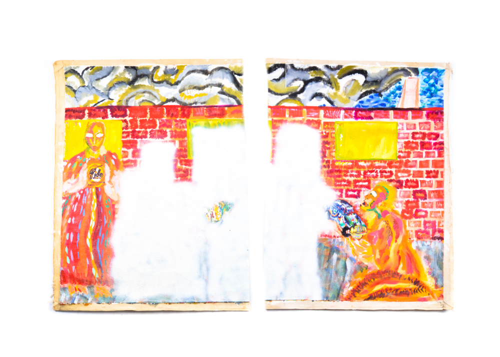 Unsigned Original Oil on Canvas Modern Dyptich