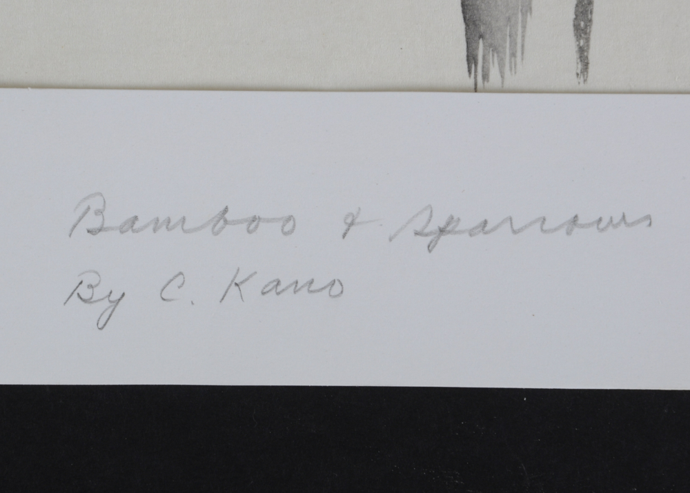 C. Kano Japanese Woodblock Print "Bamboo and Sparrows"