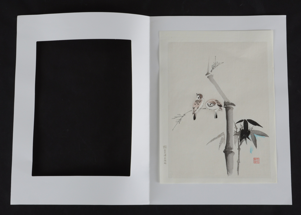 C. Kano Japanese Woodblock Print "Bamboo and Sparrows"