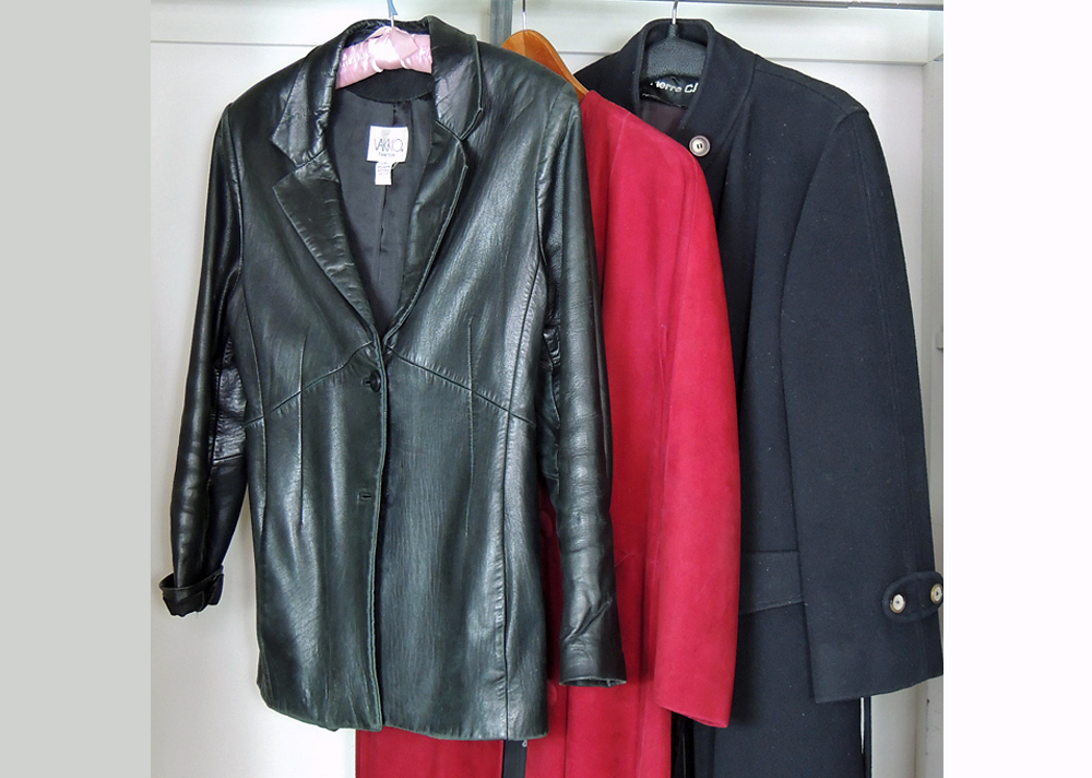 Two Women's Vintage Coats and Leather Jacket