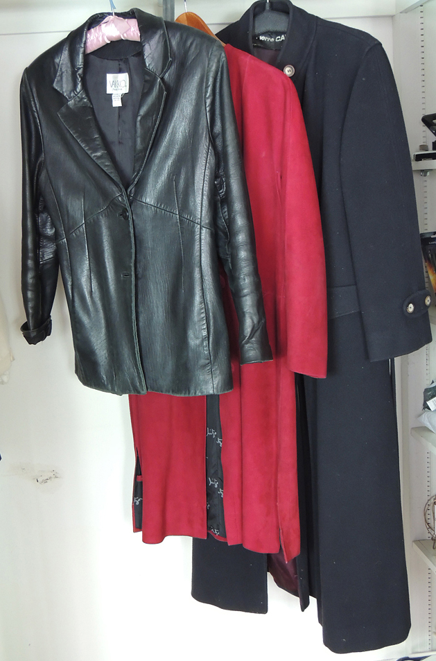 Two Women's Vintage Coats and Leather Jacket