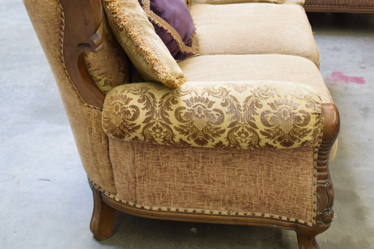 Vintage Carved Wooden Upholstered Loveseat