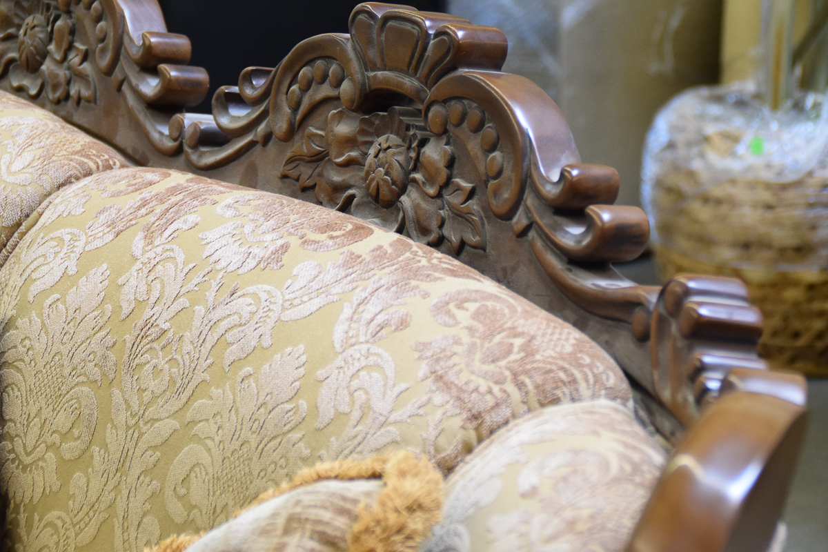 Vintage Carved Wooden Upholstered Loveseat