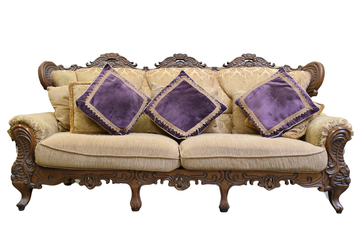Carved Wooden Upholstered Settee
