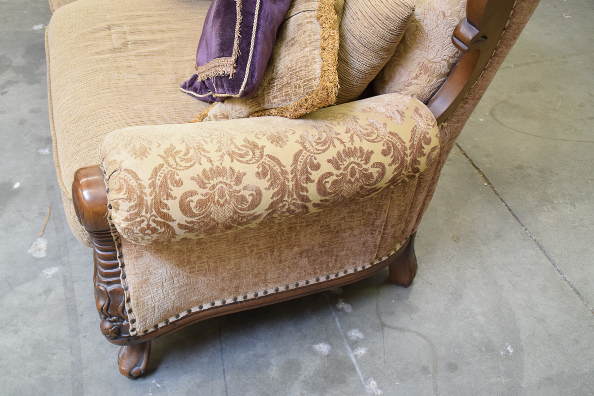 Carved Wooden Upholstered Settee