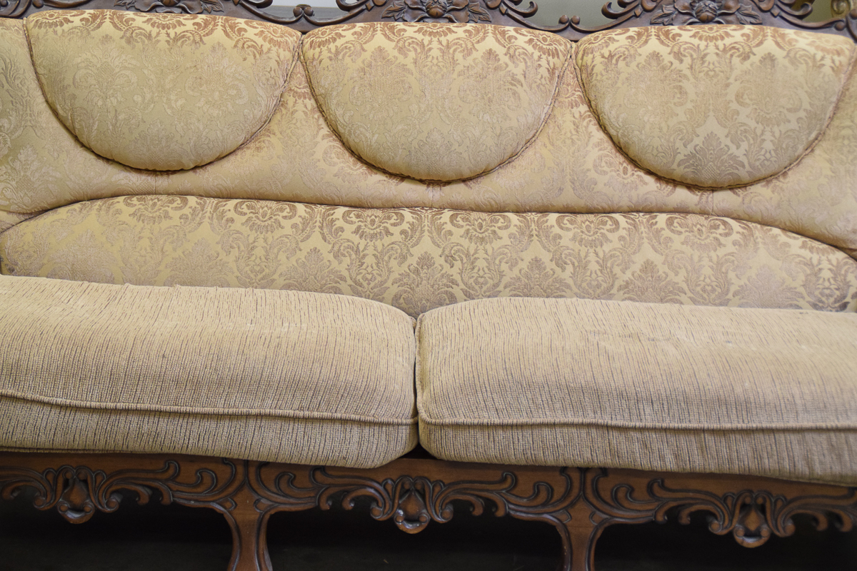 Carved Wooden Upholstered Settee