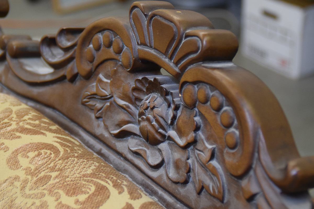 Carved Wooden Upholstered Settee