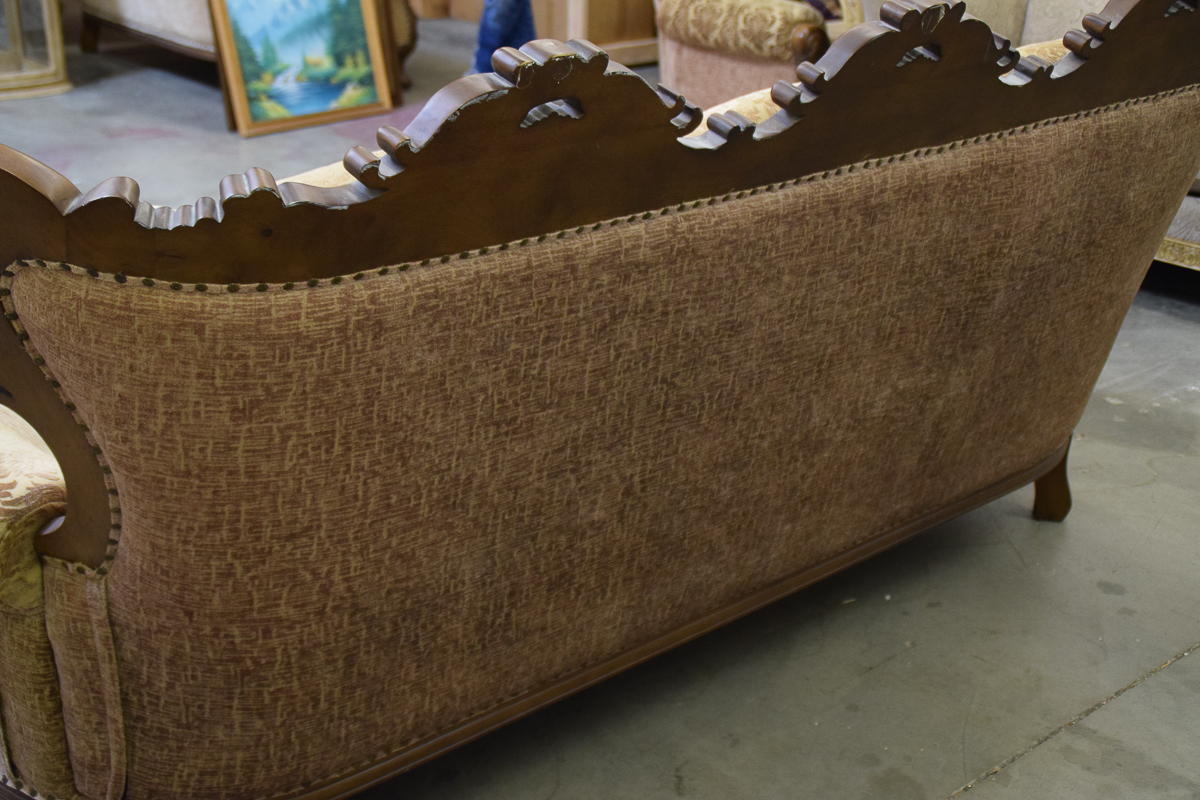 Carved Wooden Upholstered Settee