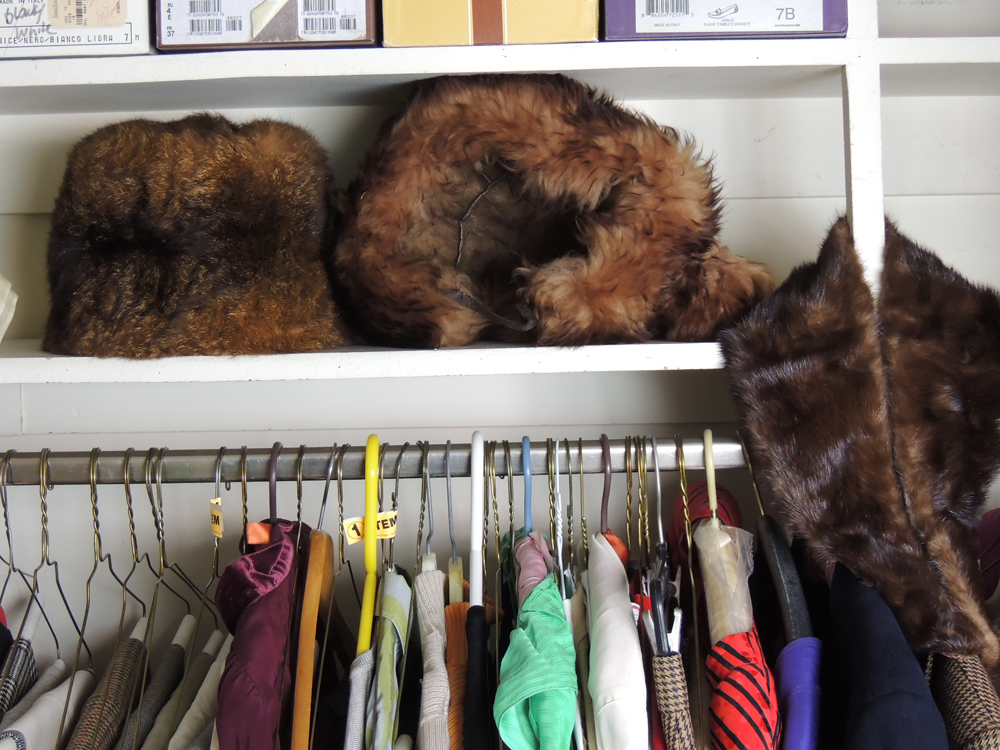 Vintage Collection of Women's Clothing, Fur Hats, and Shoes