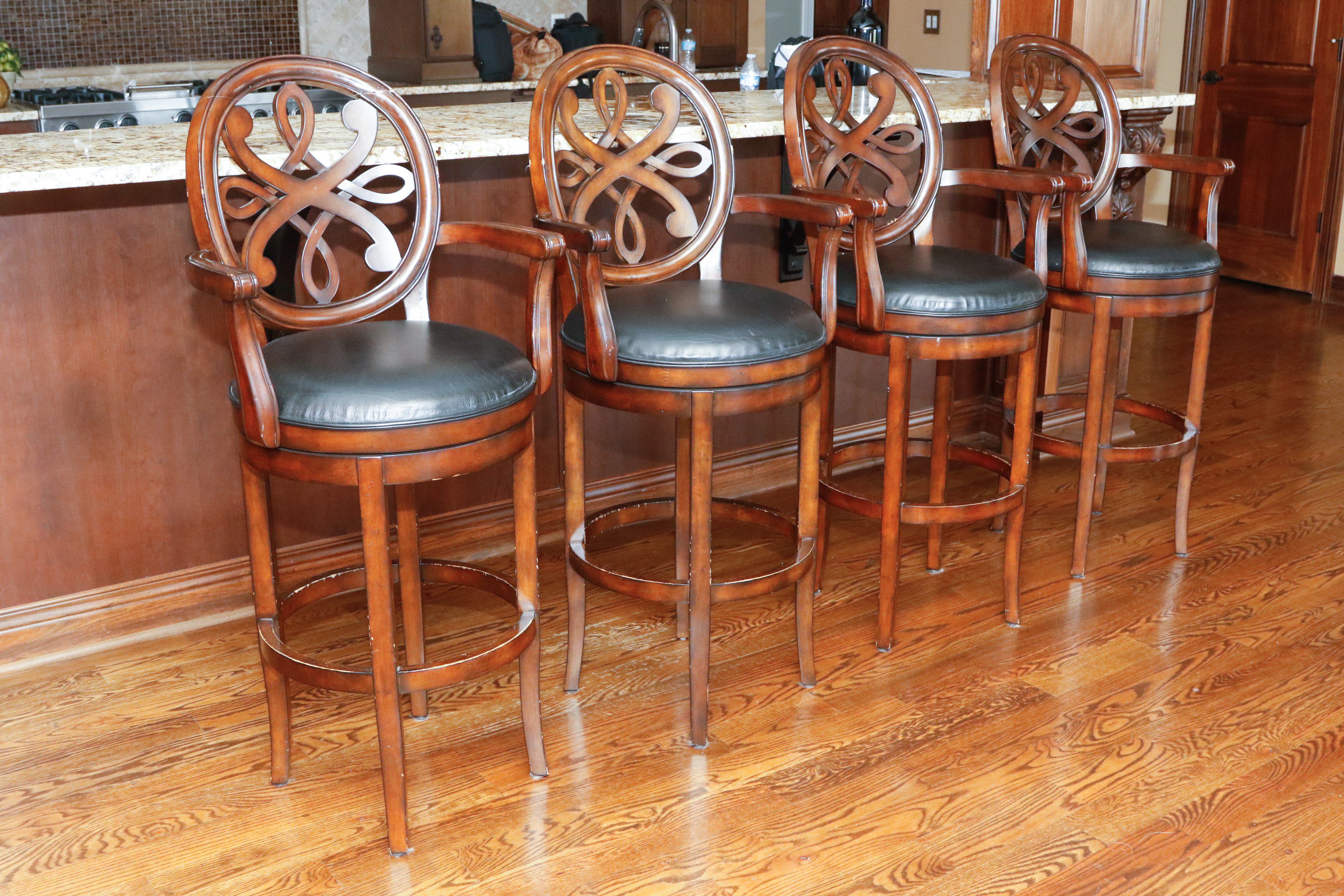 Frontgate Kristina Leather Swivel Barstools, Set of Four