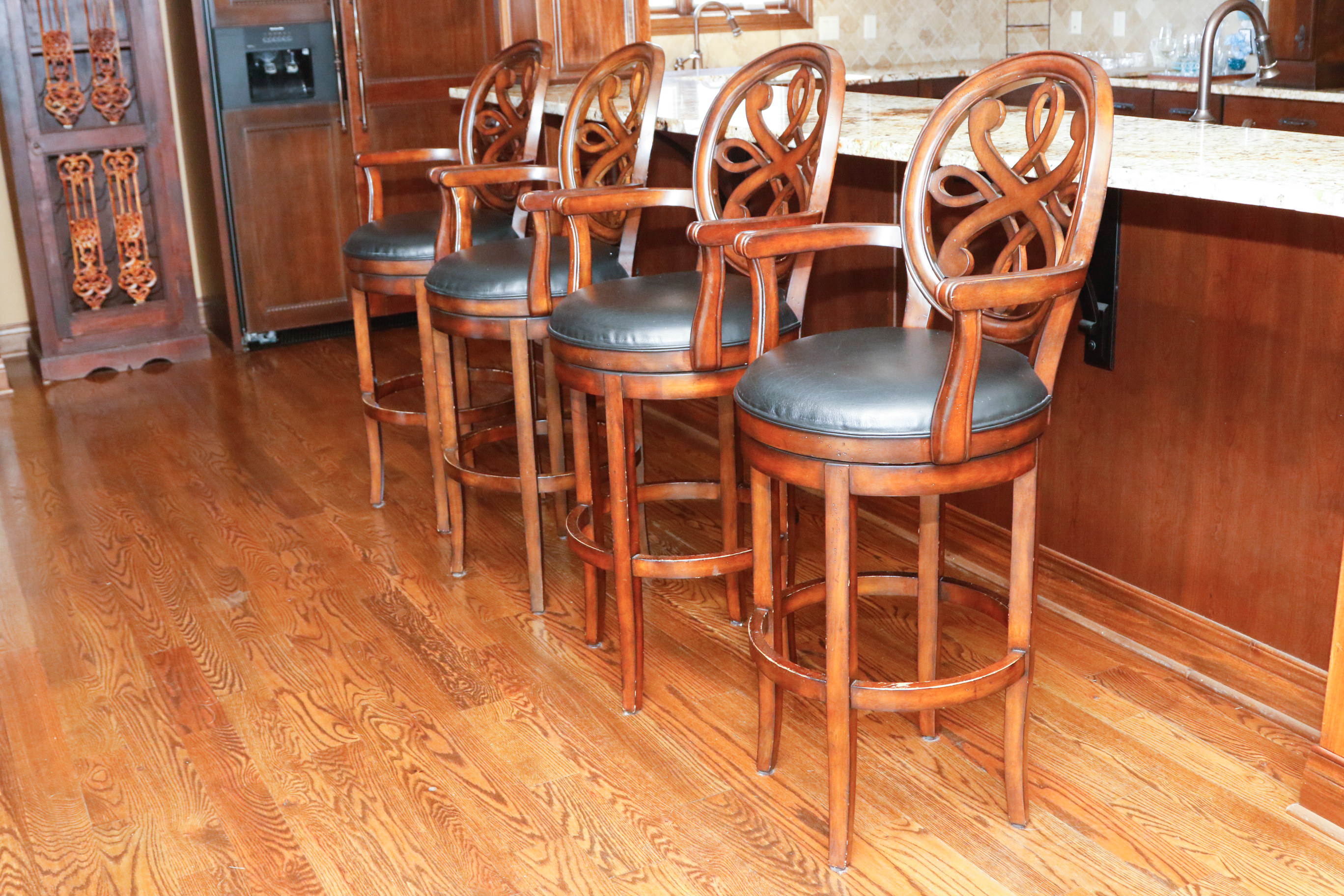 Frontgate Kristina Leather Swivel Barstools, Set of Four