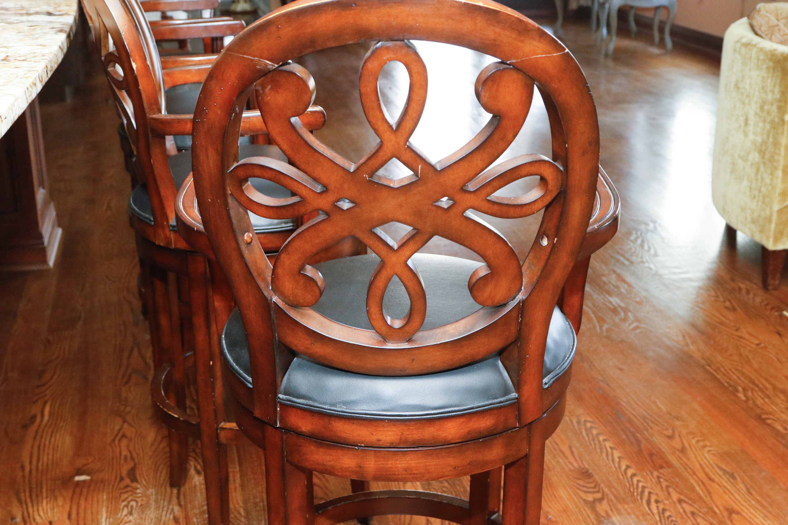 Frontgate Kristina Leather Swivel Barstools, Set of Four