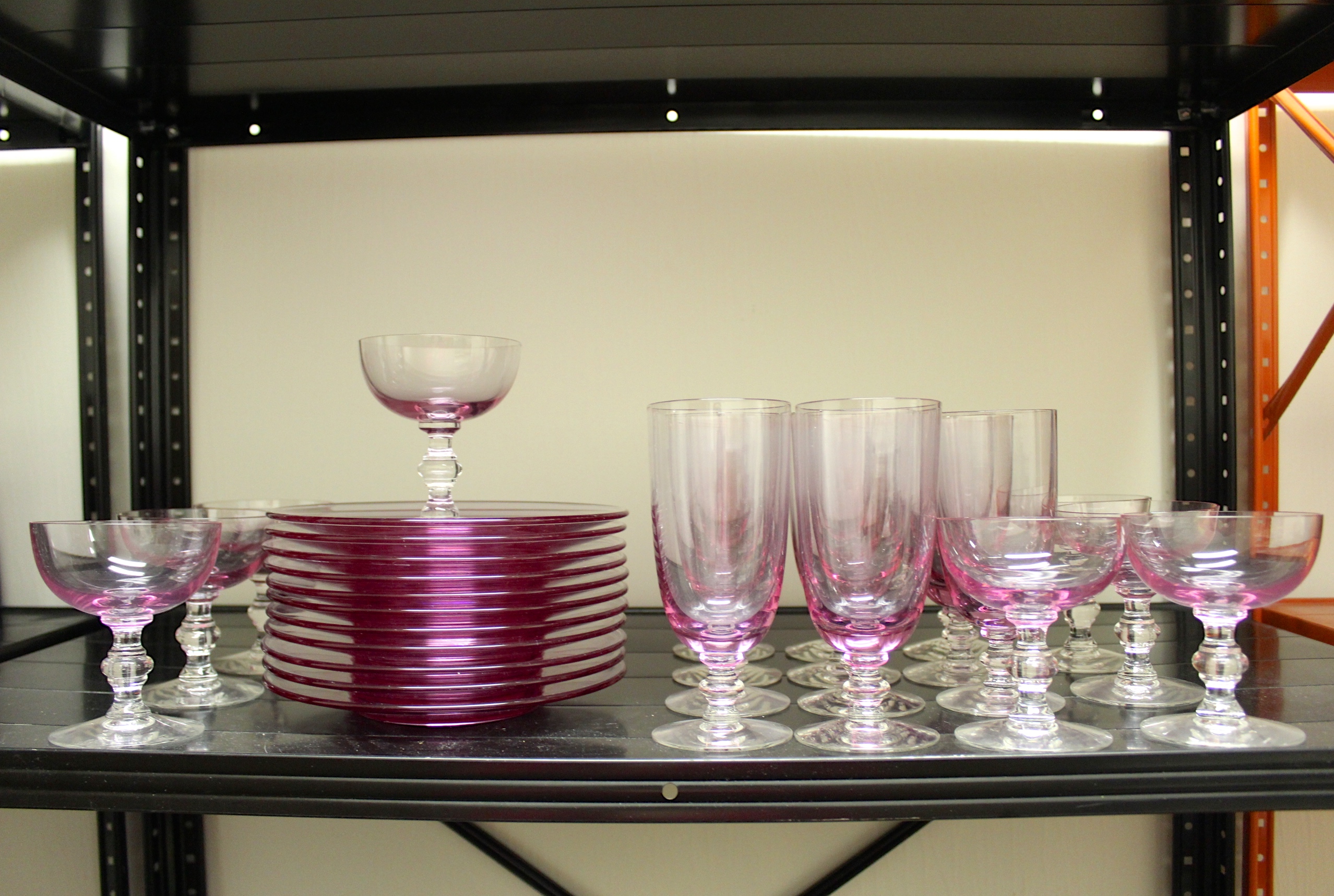 Tiffin-Franciscan Wistaria Pink Crystal Stemware and Plates