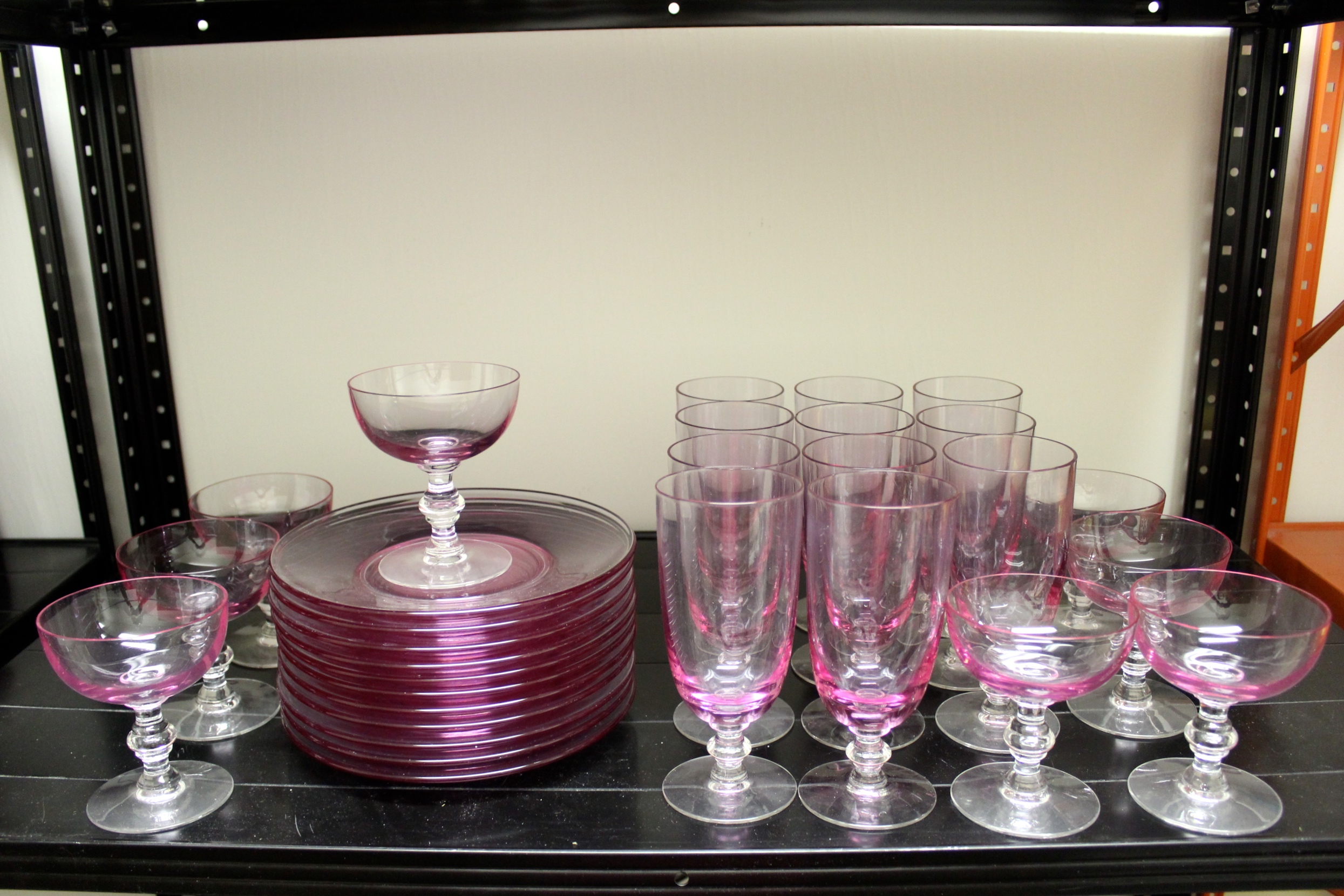 Tiffin-Franciscan Wistaria Pink Crystal Stemware and Plates