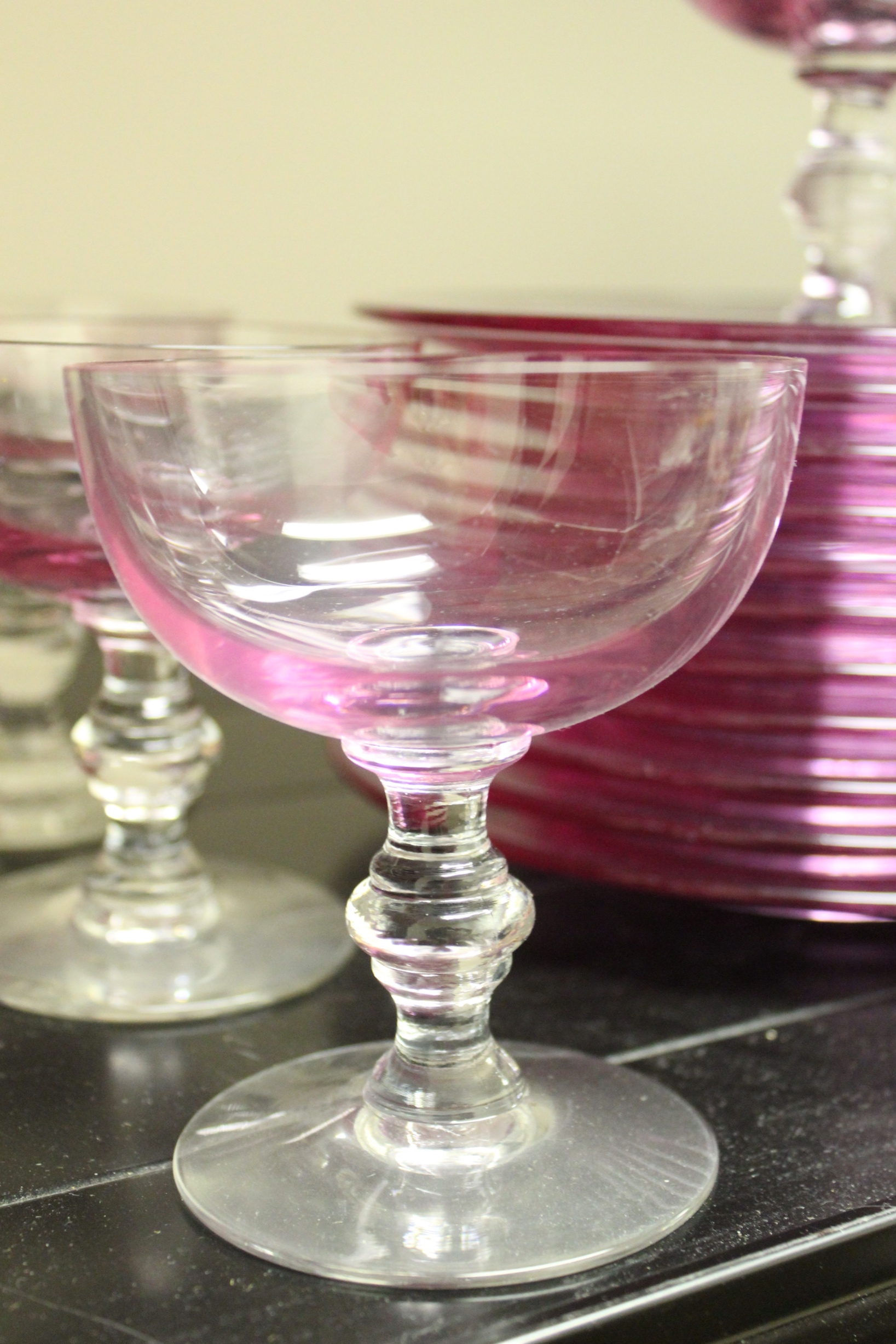 Tiffin-Franciscan Wistaria Pink Crystal Stemware and Plates