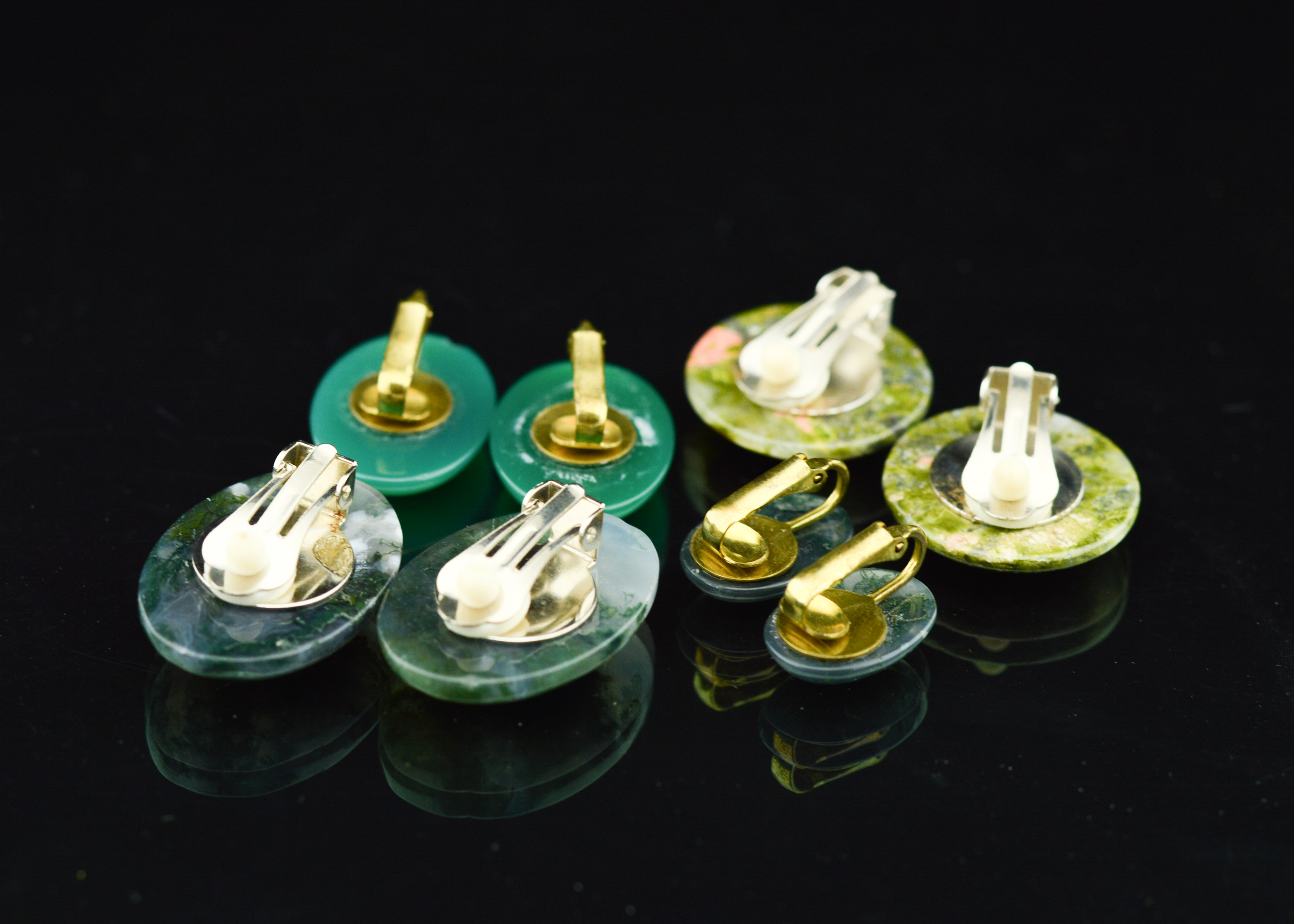 Round and Cabochon Clip-on Earrings with Semi-Precious Stones