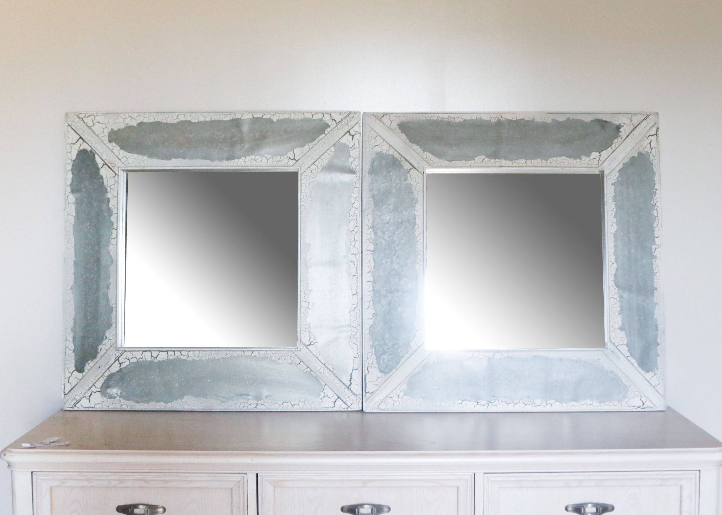Pair of Distressed Mercury Style Wall Mirrors