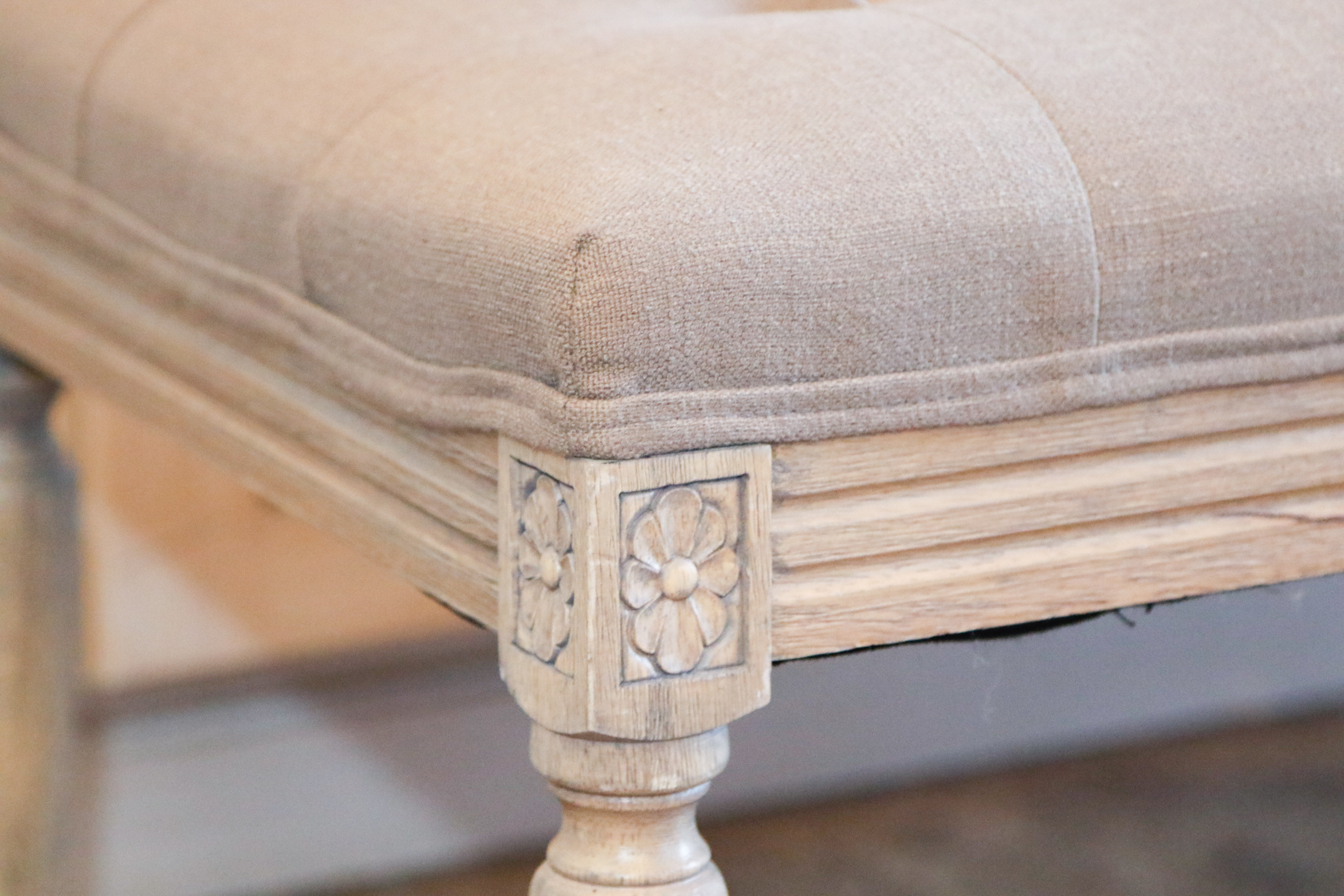 Neoclassical Style Gray Button Tufted Bench