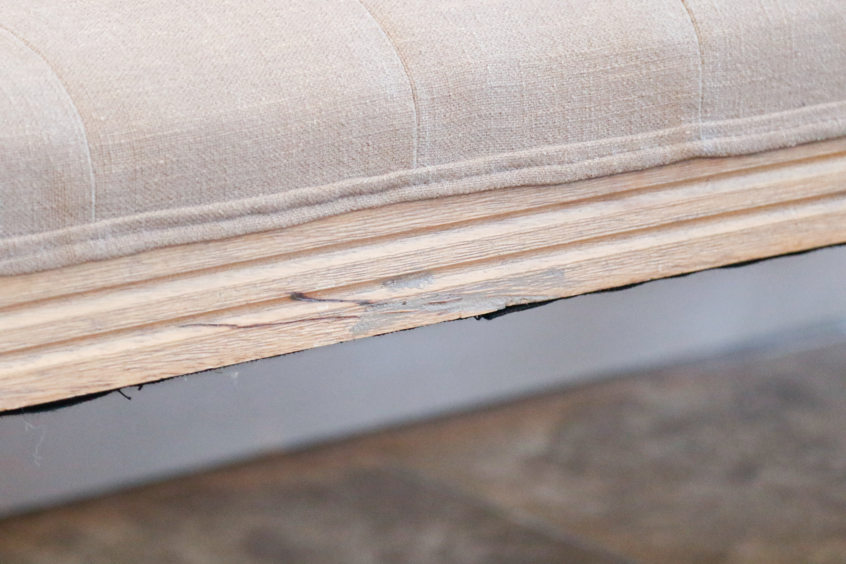 Neoclassical Style Gray Button Tufted Bench