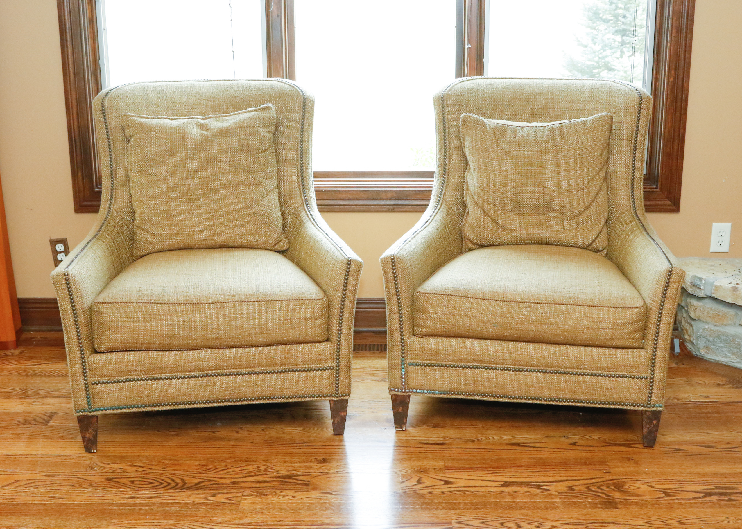 Sage Armchairs with Nailhead Detail